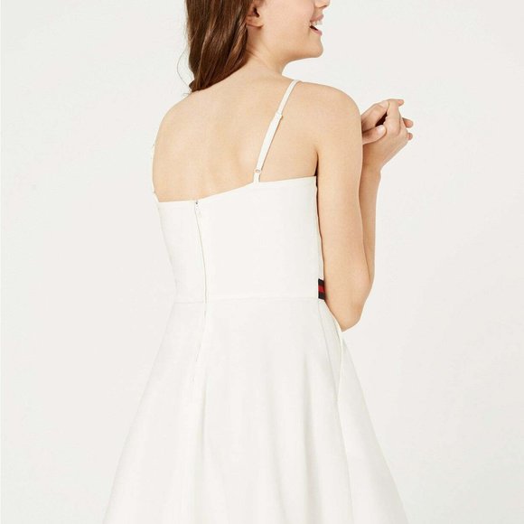Teeze Me White Dress w Pockets Juniors 7/8 Fit & Flare Gucci style ribbon - Picture 3 of 5